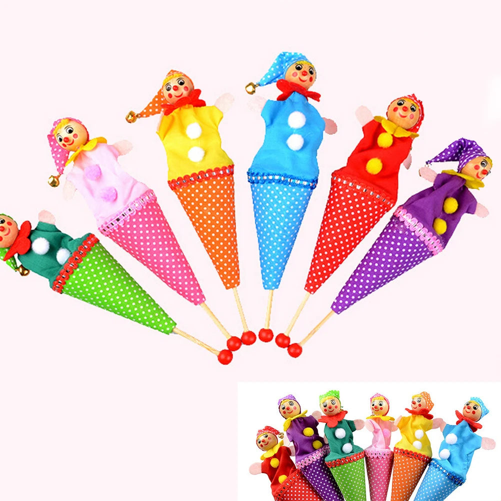 Creative Wooden Clown Puppet Educational Toy for Kids with Bell
