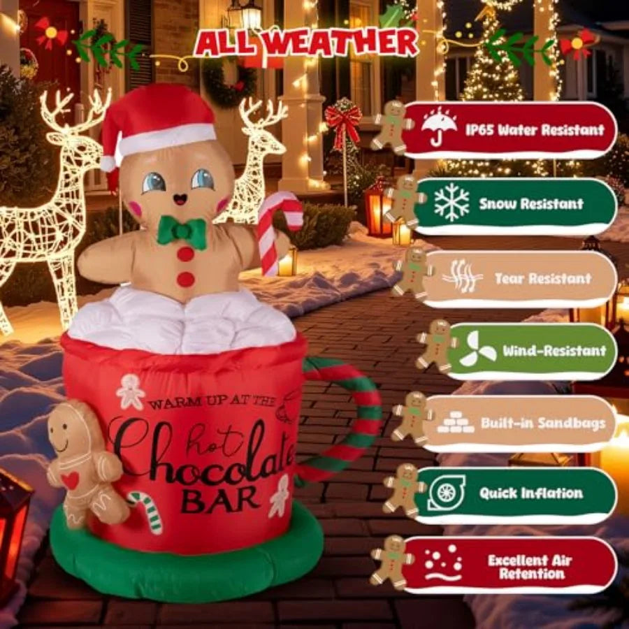 Inflatable Gingerbread Man | 6.5 Ft Tall | Weatherproof Led | Seasonal Yard Decor
