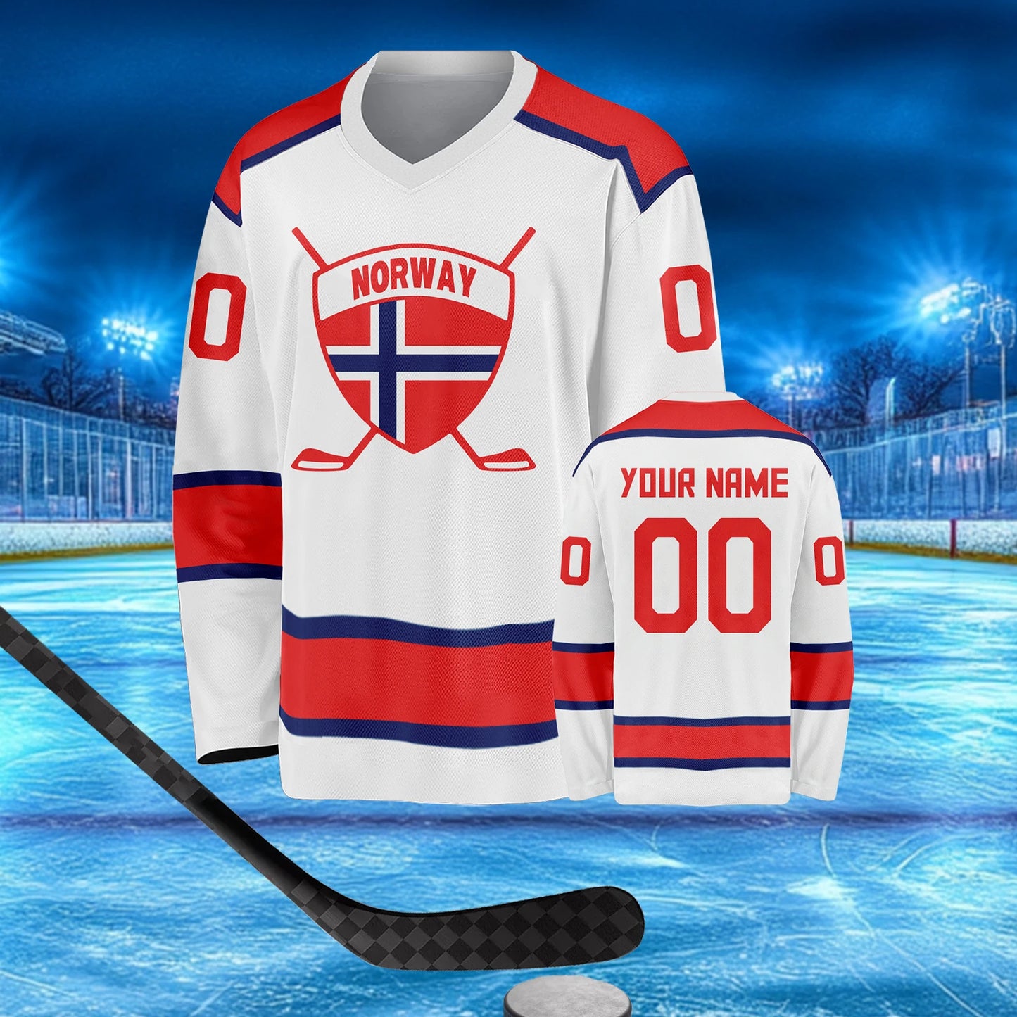 Customizable Norway Ice Hockey Jersey for Men, Women, Youth & Kids - Personalized Team Shirt with Name & Number