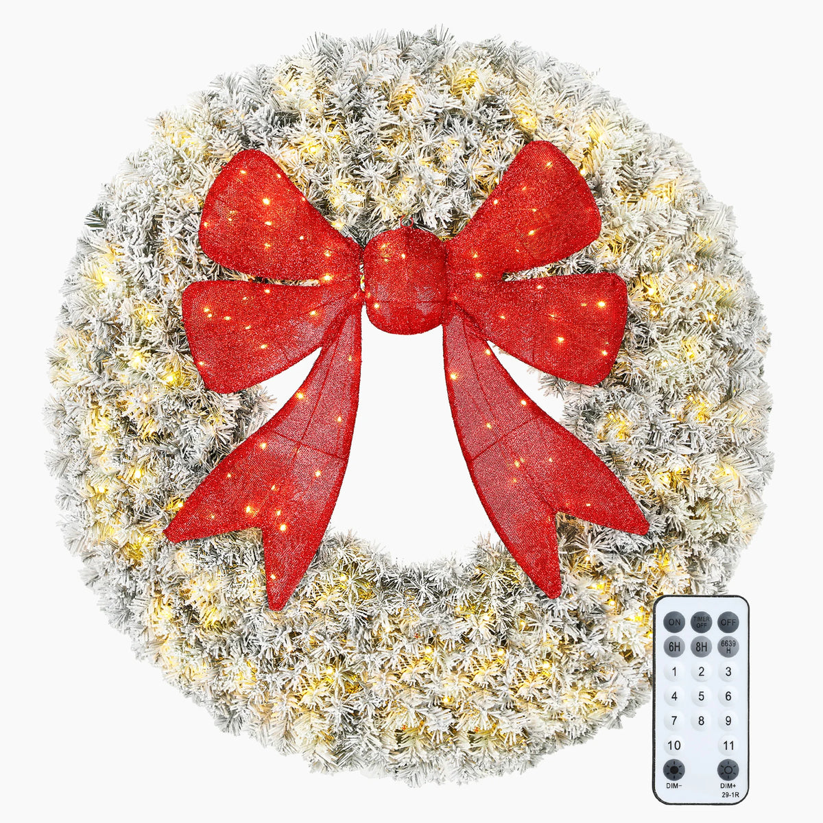 Artificial Christmas Wreath | 48 Inch Flocked | Pre Lit With Bow | Indoor Decor