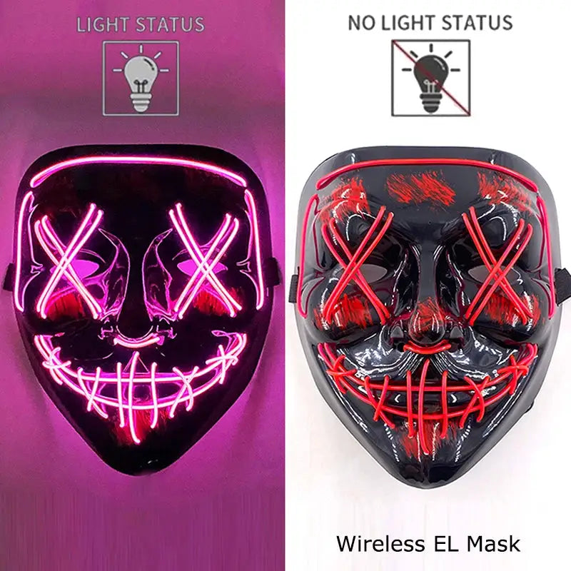 Wireless Halloween Neon LED Purge Mask Masque Masquerade Party Masks Light Grow in the Dark Horror Mask Glowing Masker - ToylandEU