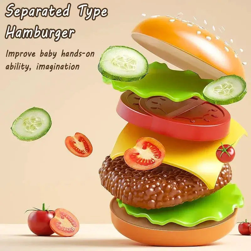 Kid Kitchen Toy Set Simulation Make Hamburger Pizza Fries Pretend Play Food Cooking Cutting Game Montessori Interactive Toy Gift - ToylandEU