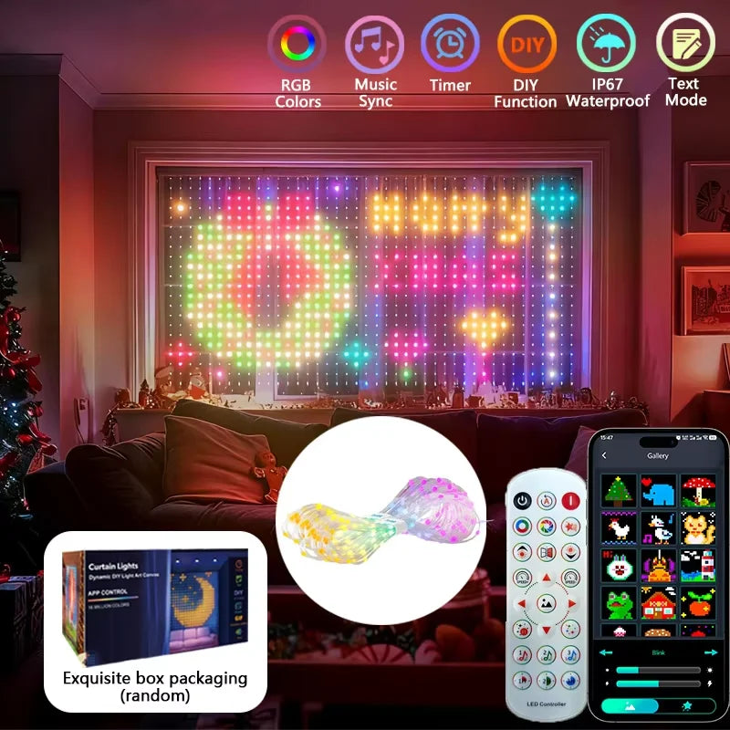 Smart Curtain Lights | App Control IP65 Waterproof | Music Sync | 2Mx2M 3Mx3M