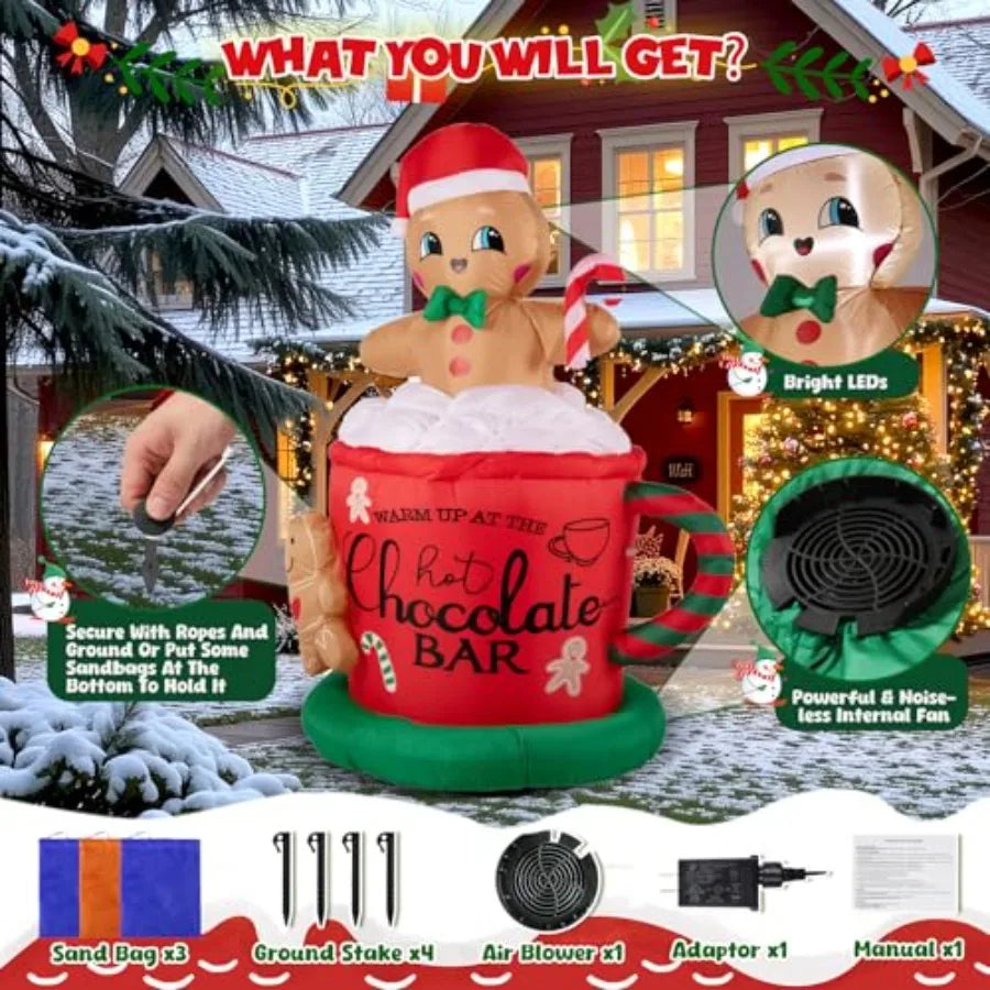 Inflatable Gingerbread Man | 6.5 Ft Tall | Weatherproof Led | Seasonal Yard Decor