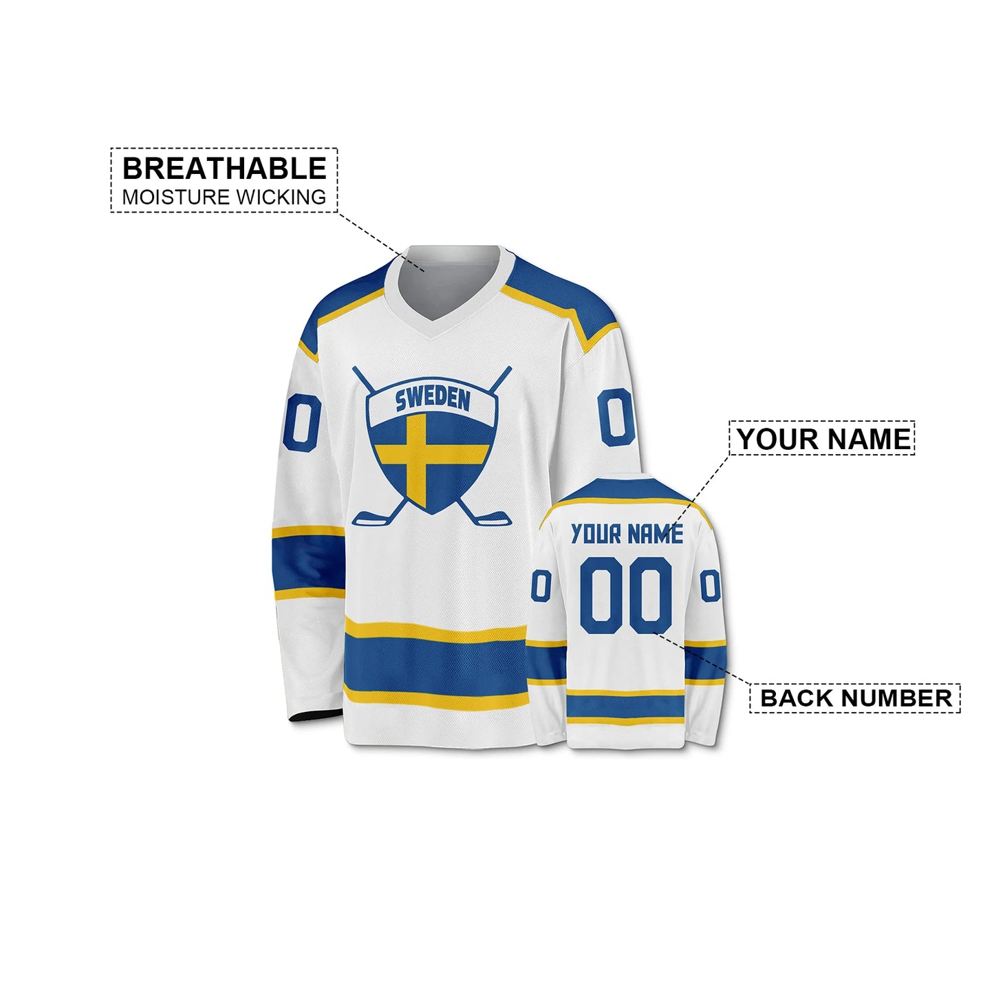 Personalized Sweden Ice Hockey Jersey - Customizable Sports Gift for Men, Women, Youth & Kids