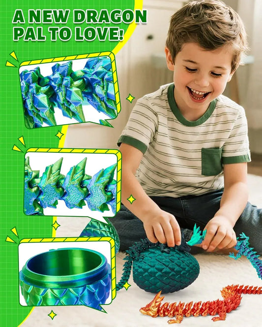 3D Printed Dragon Egg Toy With Articulated Crystal Dragon - ToylandEU