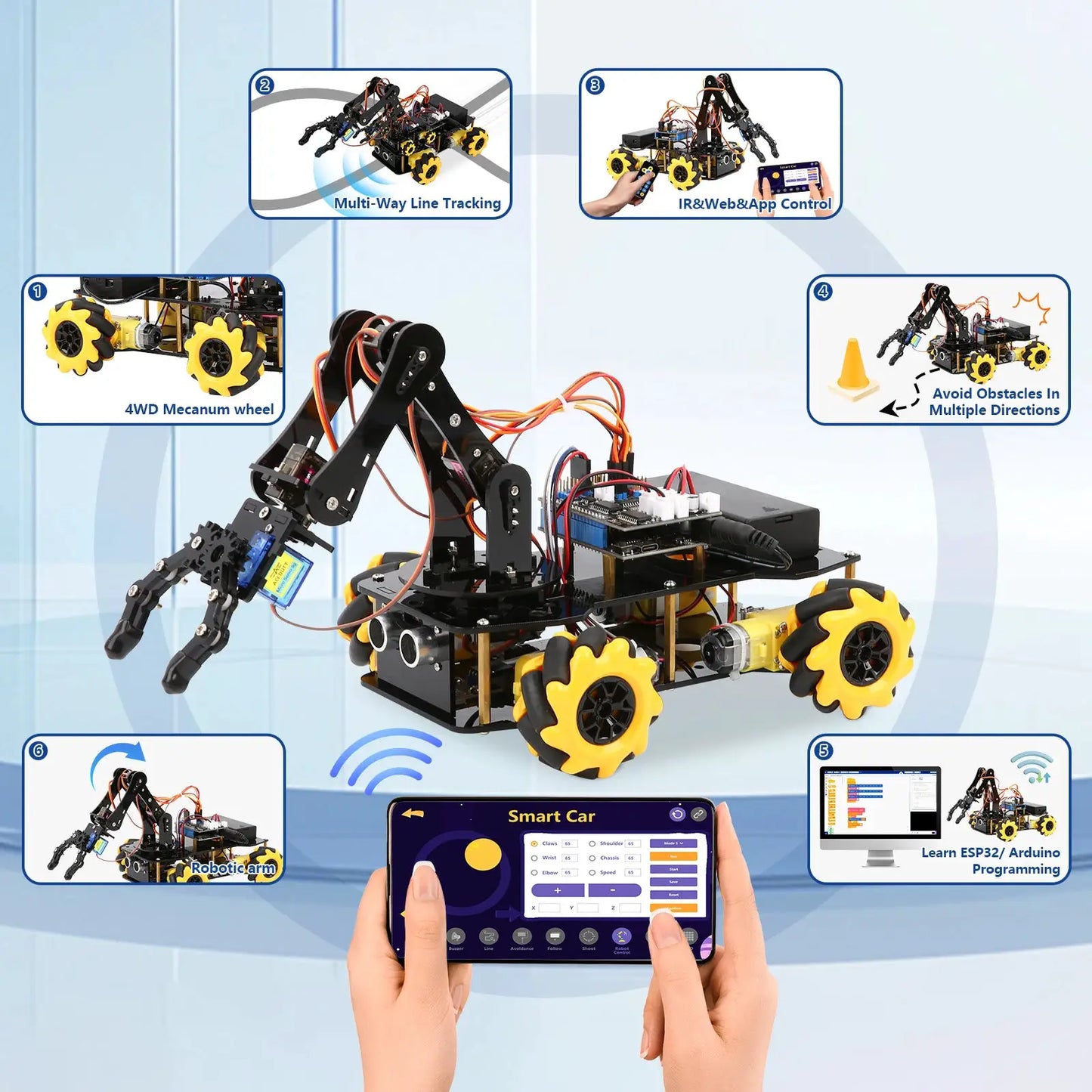 ACEBOTT ESP32 4 DOF Robot Arm Learning Kit Wifi Electronic Components Smart Car STEM STEAM Education Robotics for Arduino - ToylandEU