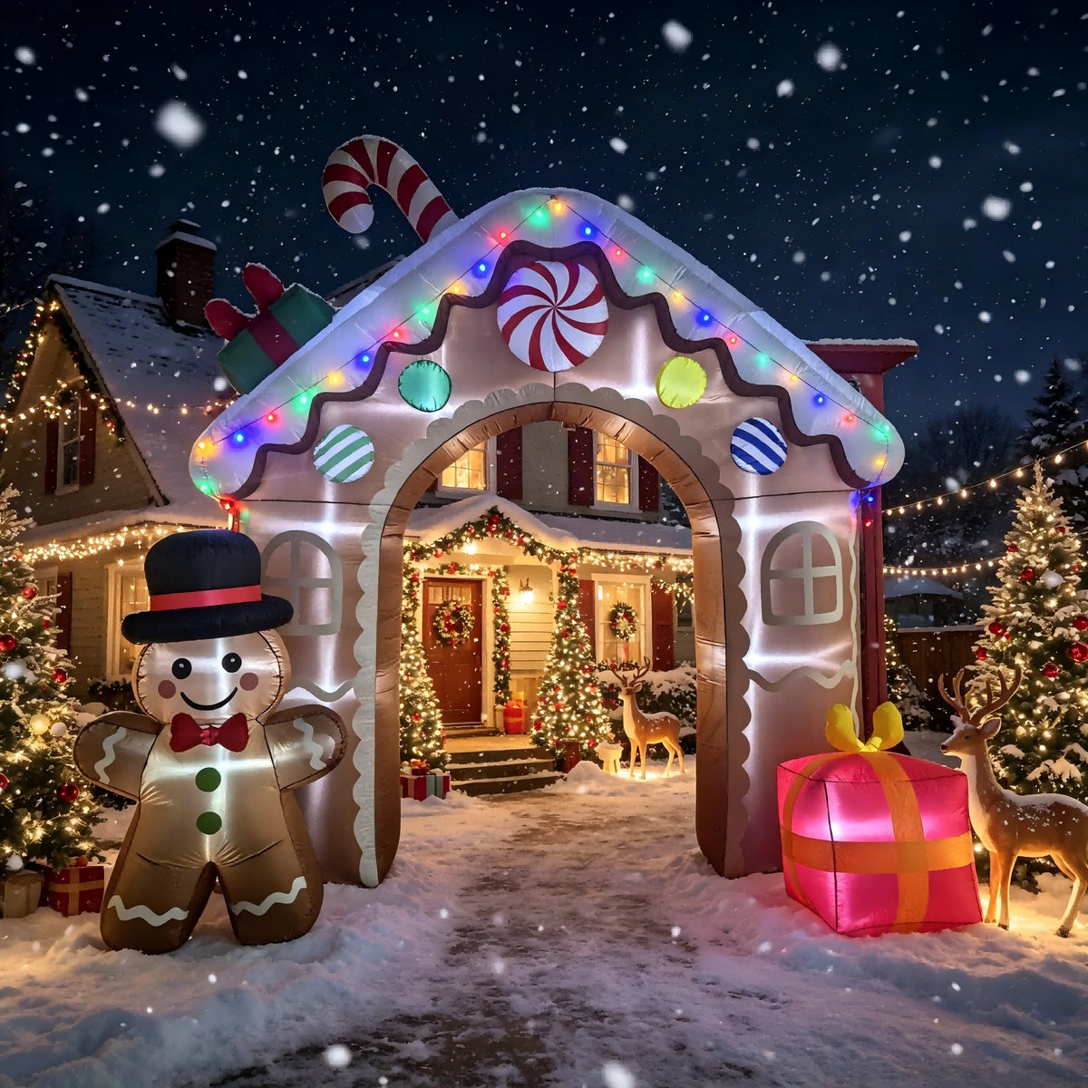Inflatable Gingerbread Archway | 11 Ft | Built In Lights | Outdoor Yard