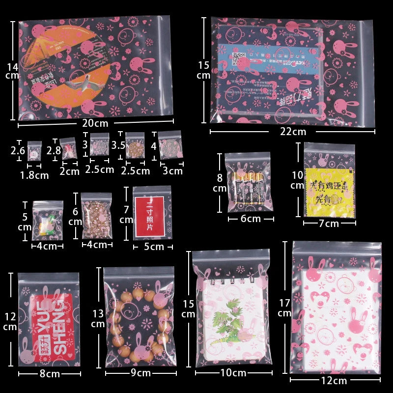 Zipper Bags | Plastic | Transparent | Cartoon Mini 100pcs