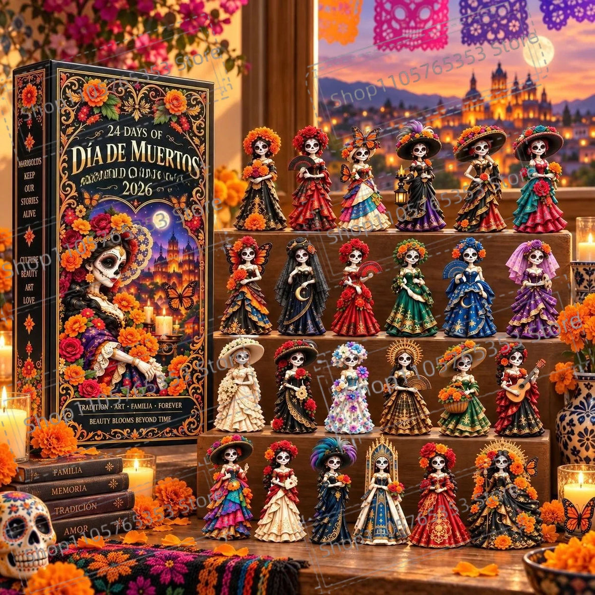 Advent Calendar | 2026 Day Of The Dead | 24 Piece 2D Acrylic Pendants | Festive Party Gift