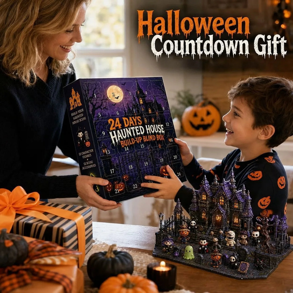Halloween Countdown Calendar | 24 Piece Ghost Figures | Plastic Basket Stuffers