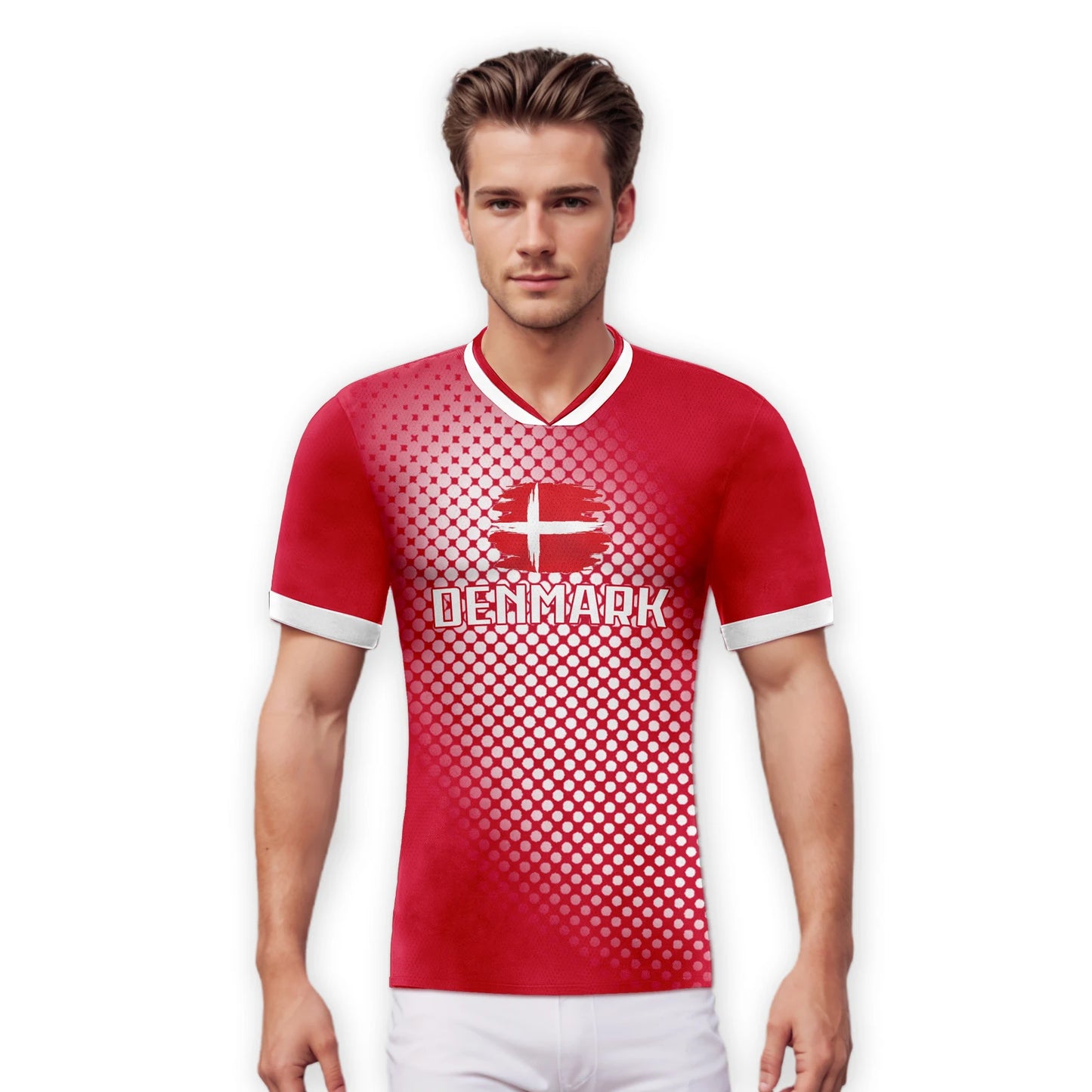 Denmark Customizable National Soccer Jersey with Name, Number, and Polka Dot Flag Design for Fans of All Ages