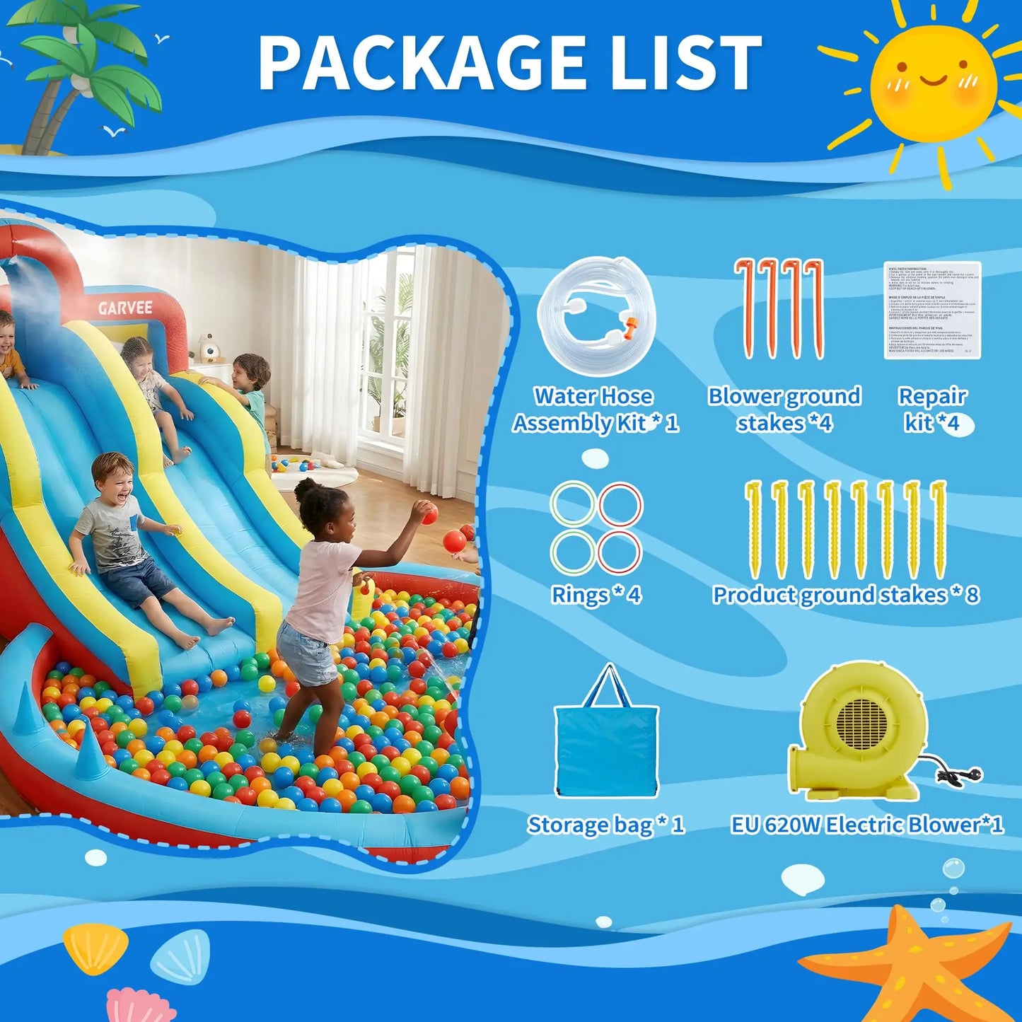 8 In 1 Inflatable Water Park With Double Slides Outdoors