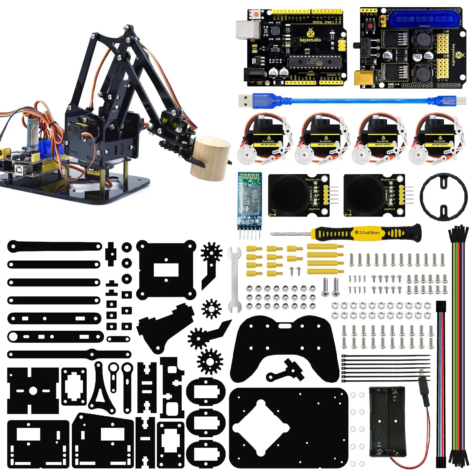 Keyestudio STEM 4DOF Robot Arm Kit Mechanical Arm Claw Kit PS2 Control For Arduino Robot Arm Kit DIY Programming Robot - ToylandEU