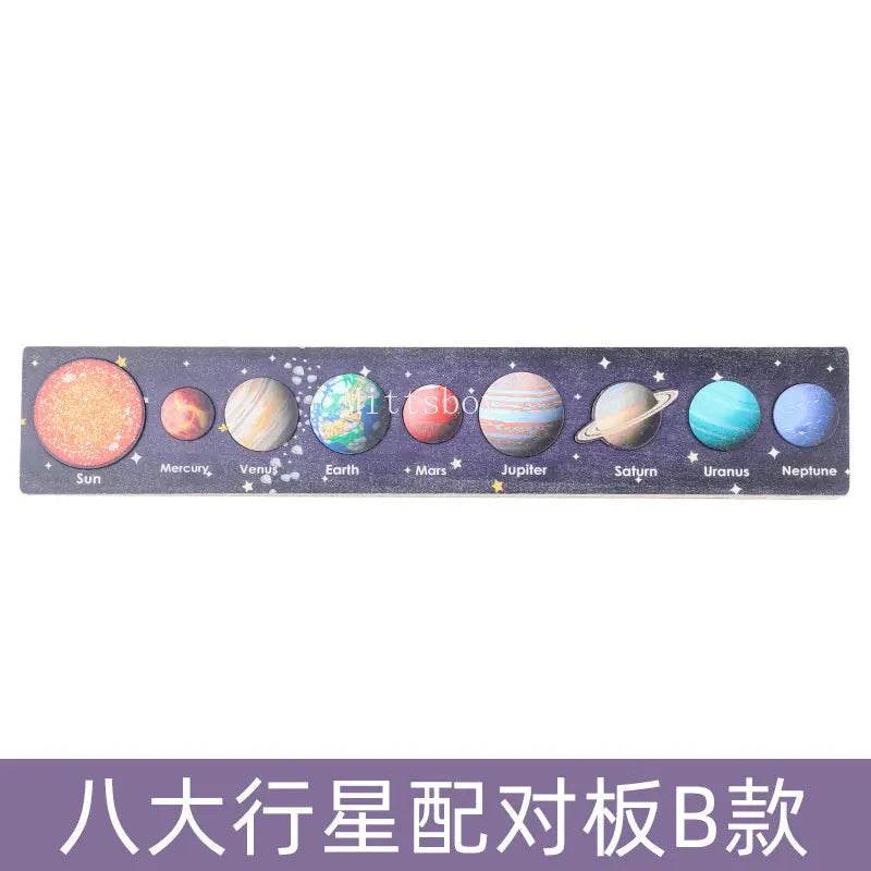 Baby Montessori Wooden Early Education Toys 3D Eight Planets Puzzle Universe Cognition Solar System Planet Matching Board - ToylandEU