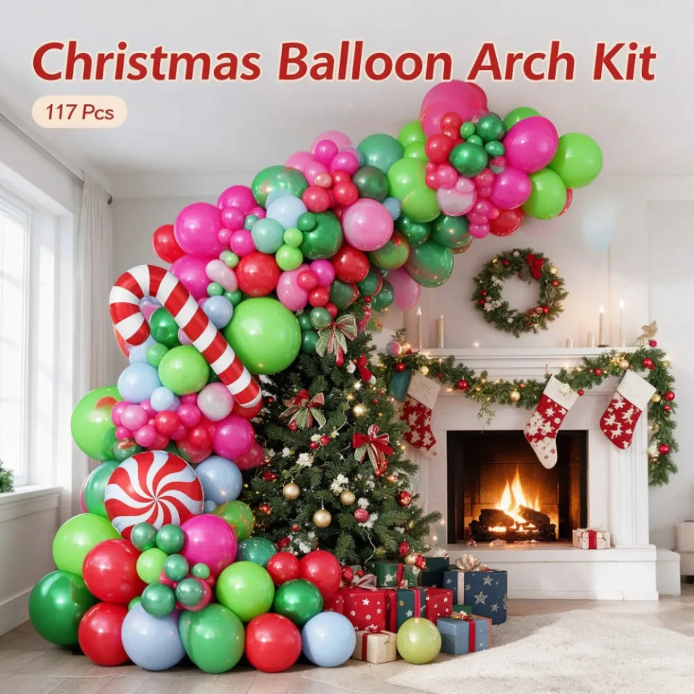 Candy Balloon Garland Kit | Christmas Theme | Hot Pink And Green | Party Decor