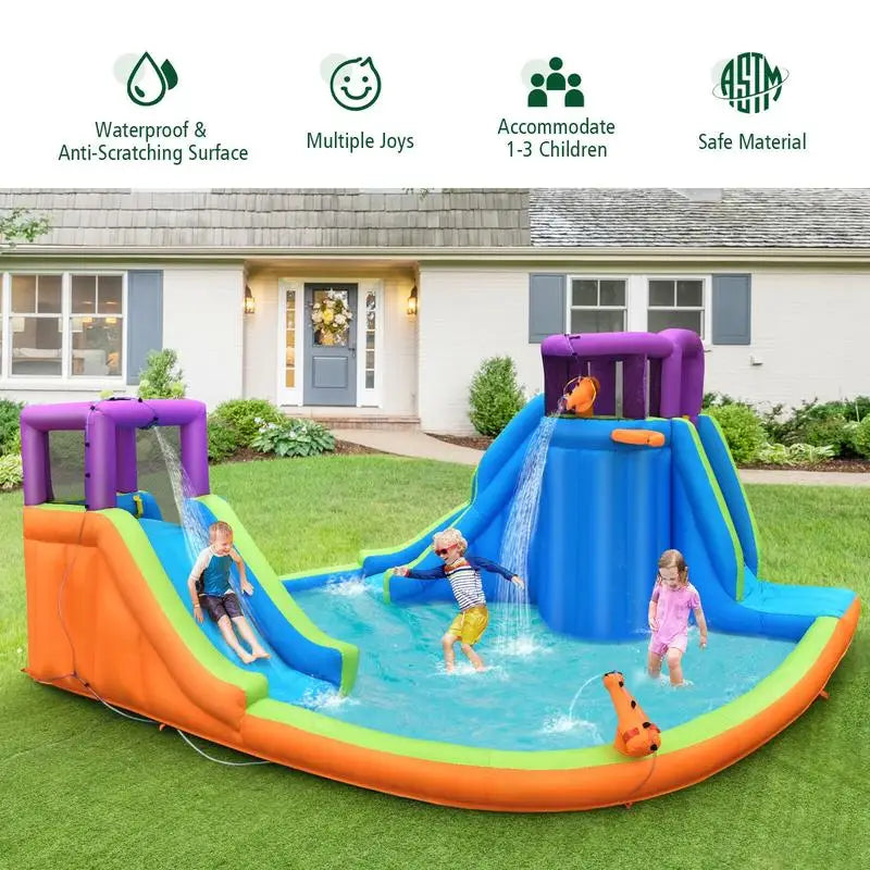Six-In-One Inflatable Dual Water Slide Bounce House Backyard Fun