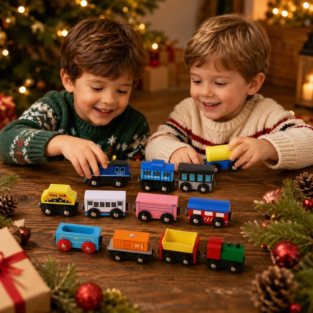 Advent Calendar | 12 Day Wooden Train Cars | Magnetic Train Set For Boys And Kids | Classroom Prizes Party Favor