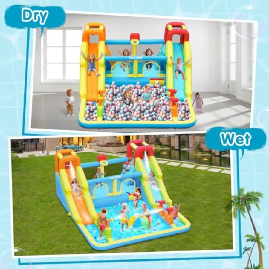Inflatable Water Bounce House With Double Slides And Air Blower