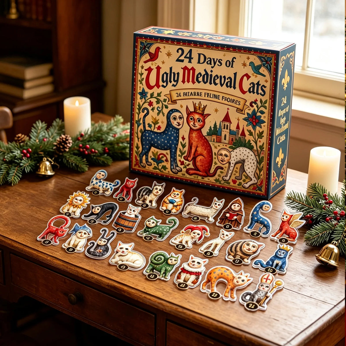 Advent Calendar | 2026 Cat Figurines | 24 Piece Mini 2D Acrylic Countdown | Gift For Cat Lovers