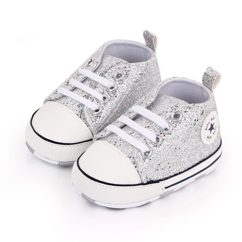 Fashionable Bling Canvas Shoes for Baby Girls - Soft Sole Toddler Sneakers - ToylandEU