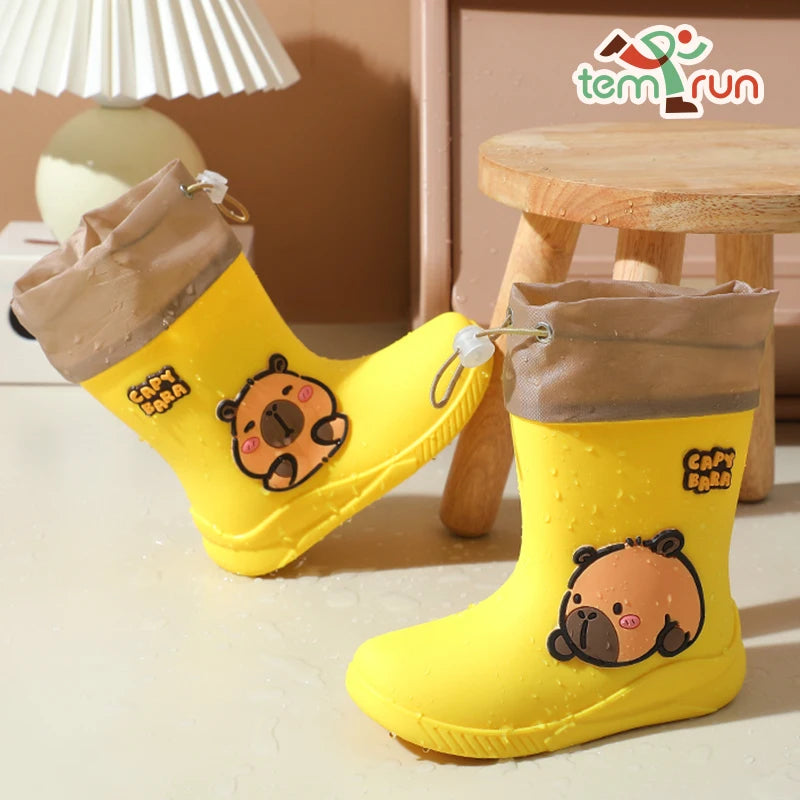 Kids Rain Boots | Waterproof Rubber | Cartoon Capybara Pattern