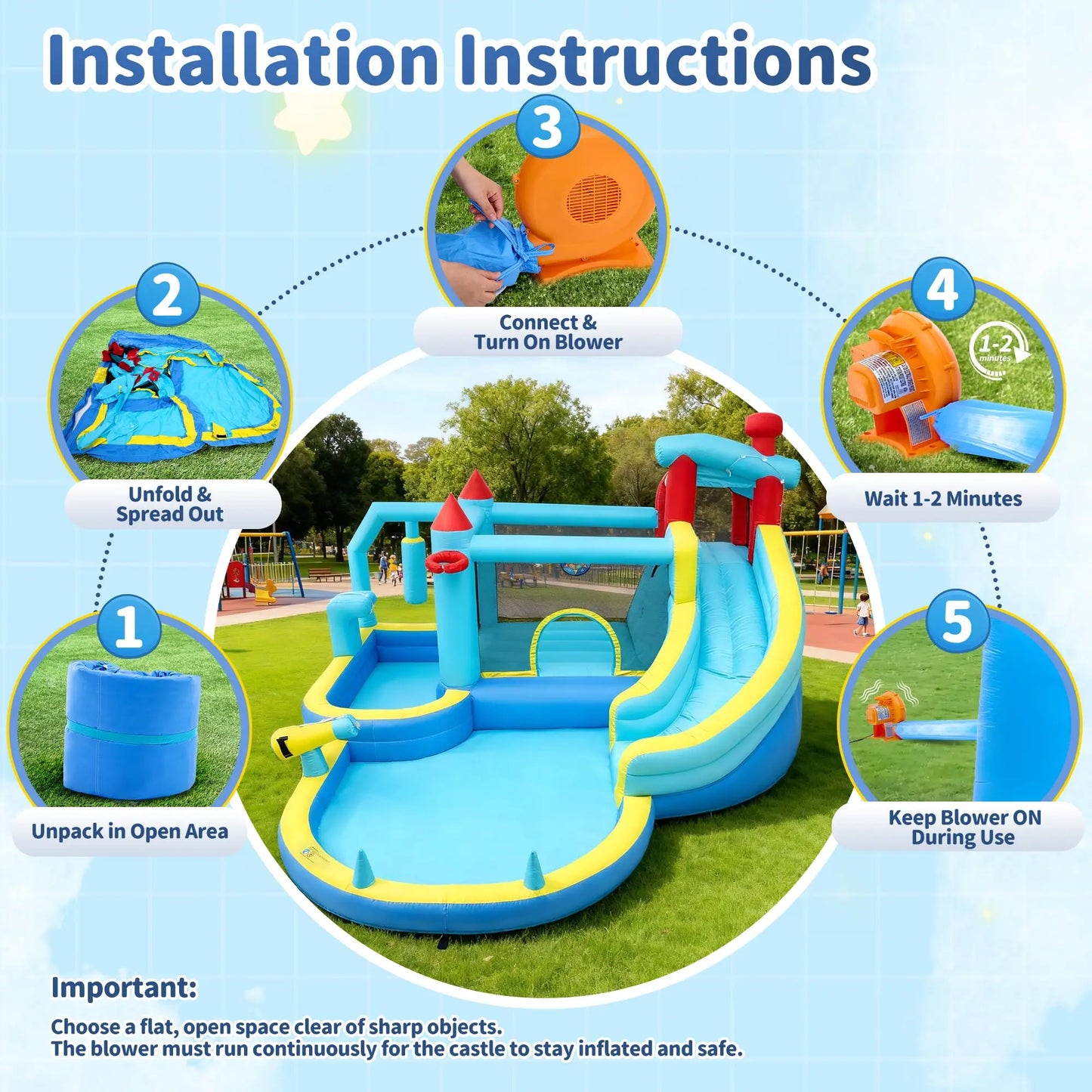 Inflatable Bounce House With Water Slide For Outdoor Play