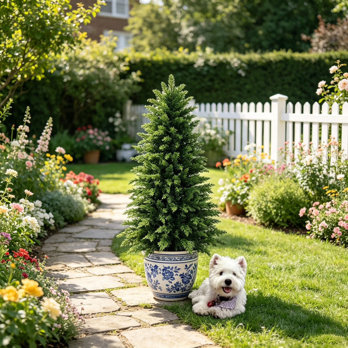Artificial Cedar Topiaries | UV Resistant | Black Pot | 2 To 6 Ft For Yard