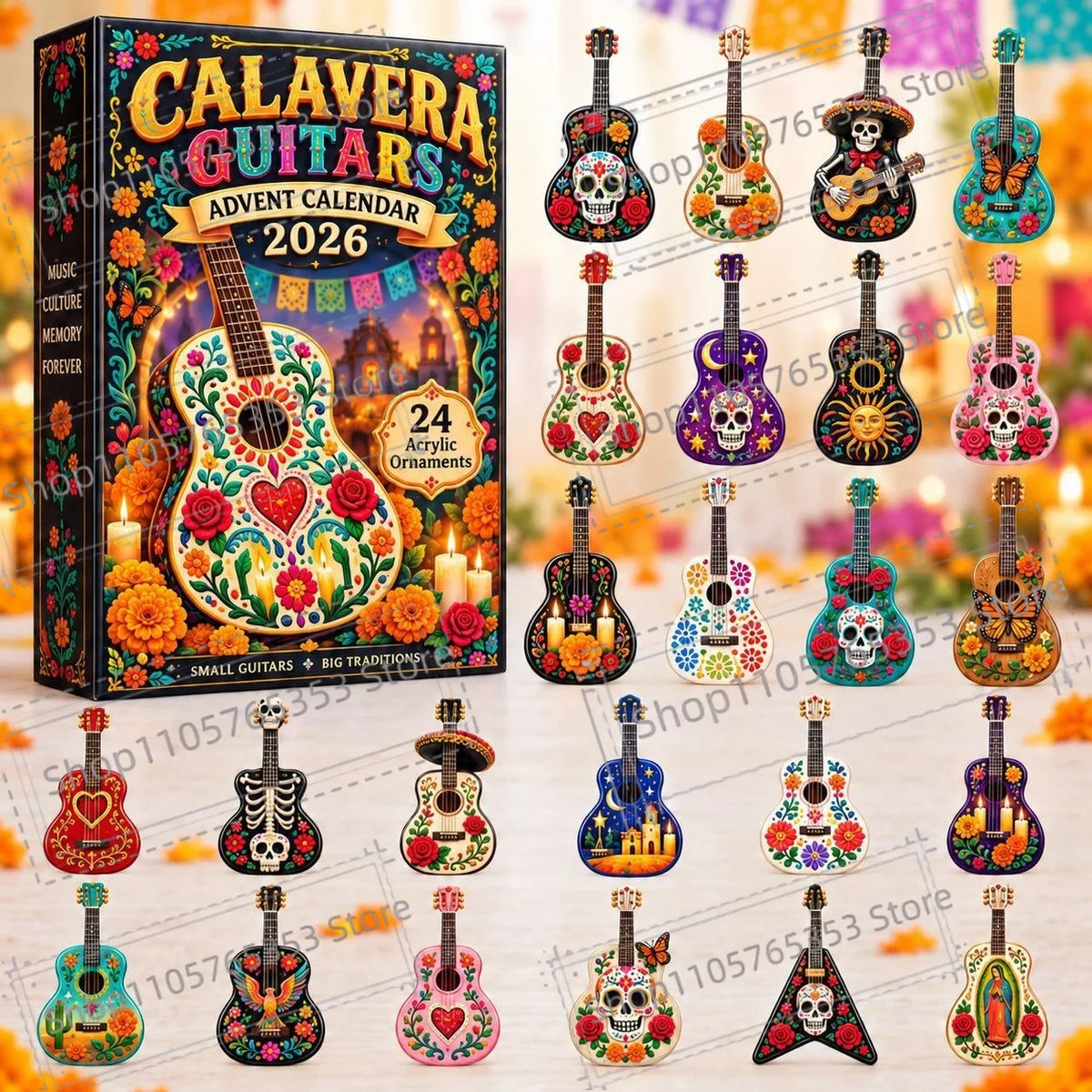 Advent Calendar | 2026 Day Of The Dead | 24 Piece 2D Acrylic Pendants | Festive Party Gift