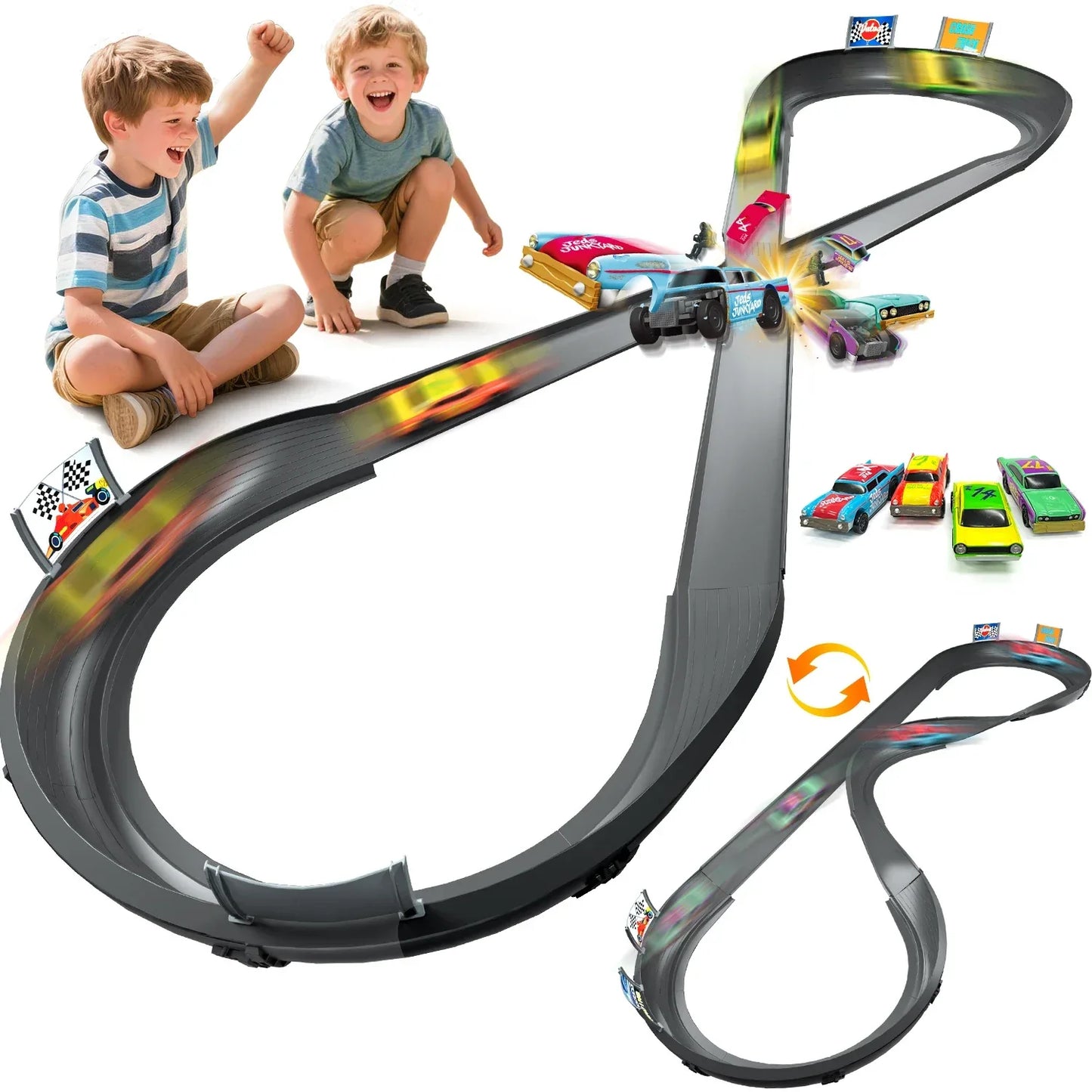 Crash Racers Slot Track Racing Car Set With Rechargeable Cars