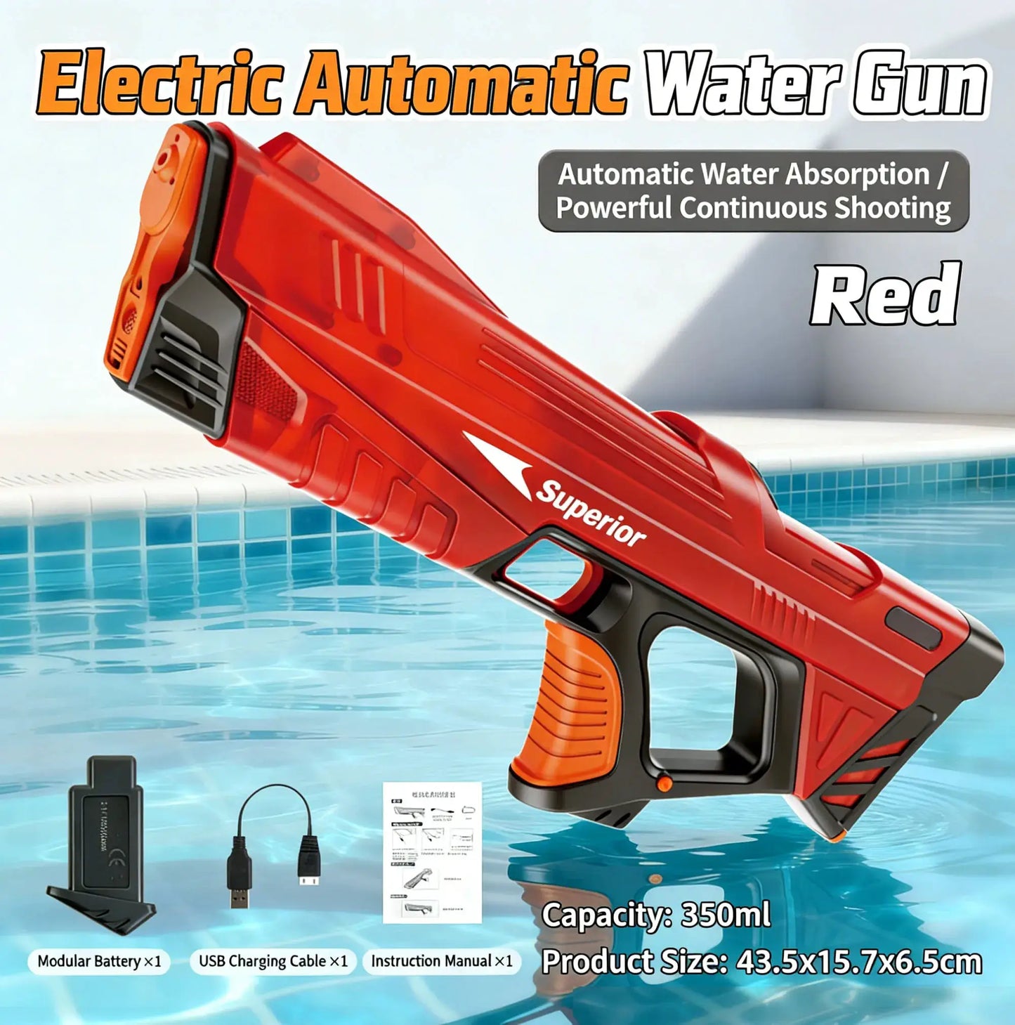 Water Guns Electric New Children Wholesale AutomaticWater Absorption Battery DisplayLarge Capacity Boys' Water PlayToyWaterGun - ToylandEU