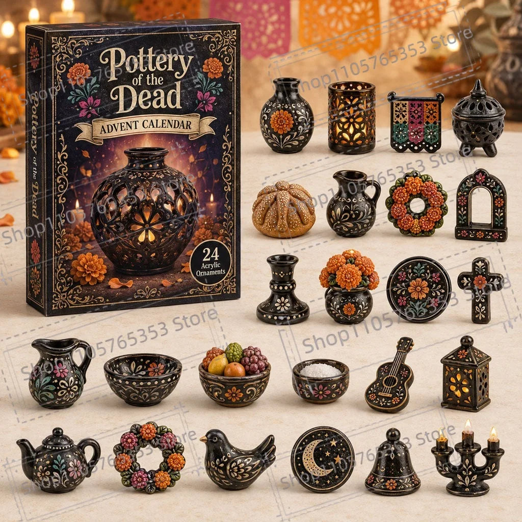 Advent Calendar | 2026 Day Of The Dead | 24 Piece 2D Acrylic Pendants | Festive Party Gift