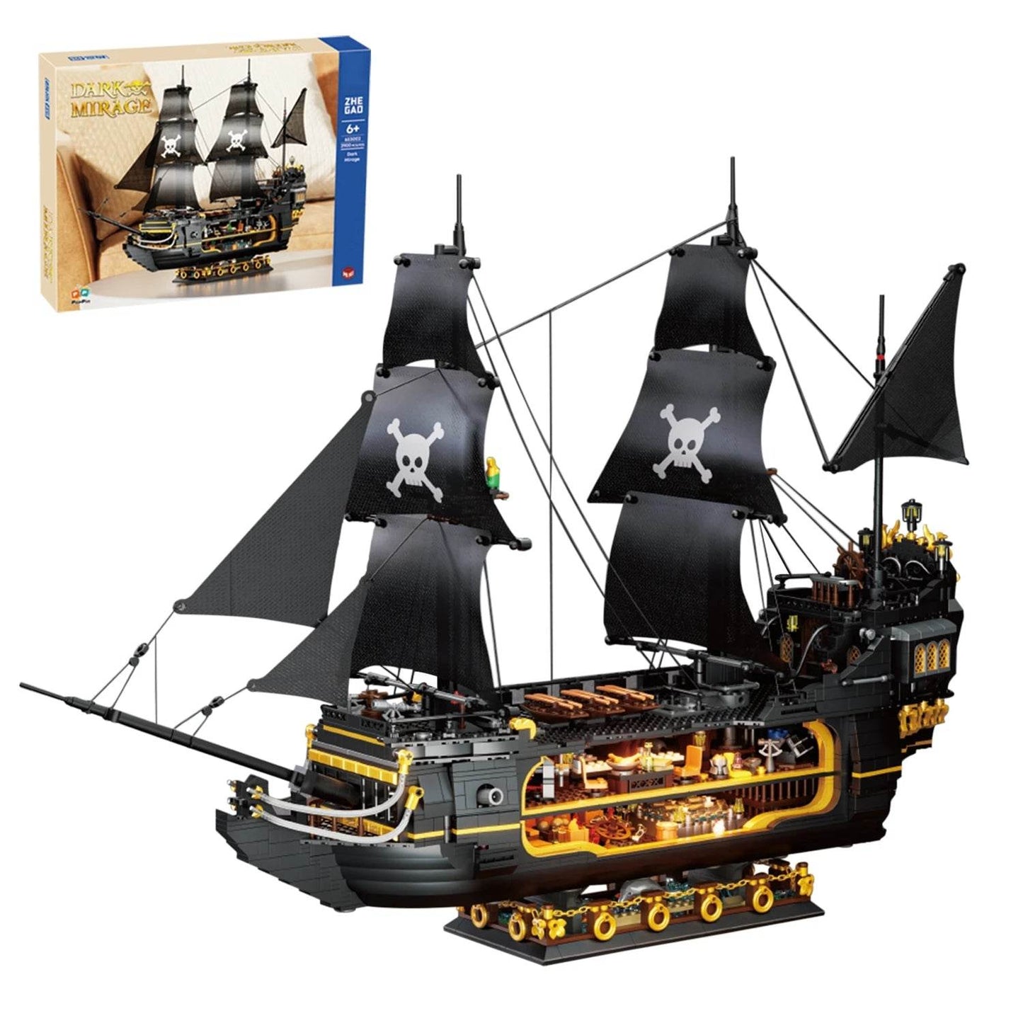 Black Pirate Ship Building Blocks Ghost Boat Model Assembly - ToylandEU