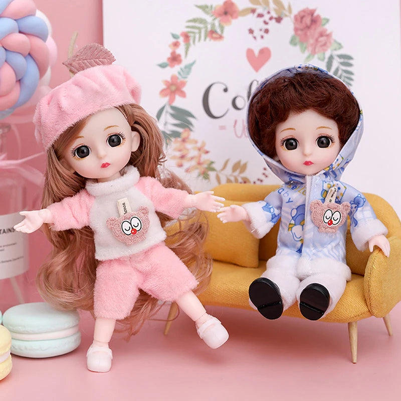 Mini 16cm Movable Jointed BJD Doll with 3D Big Eyes - 1/12 Scale
