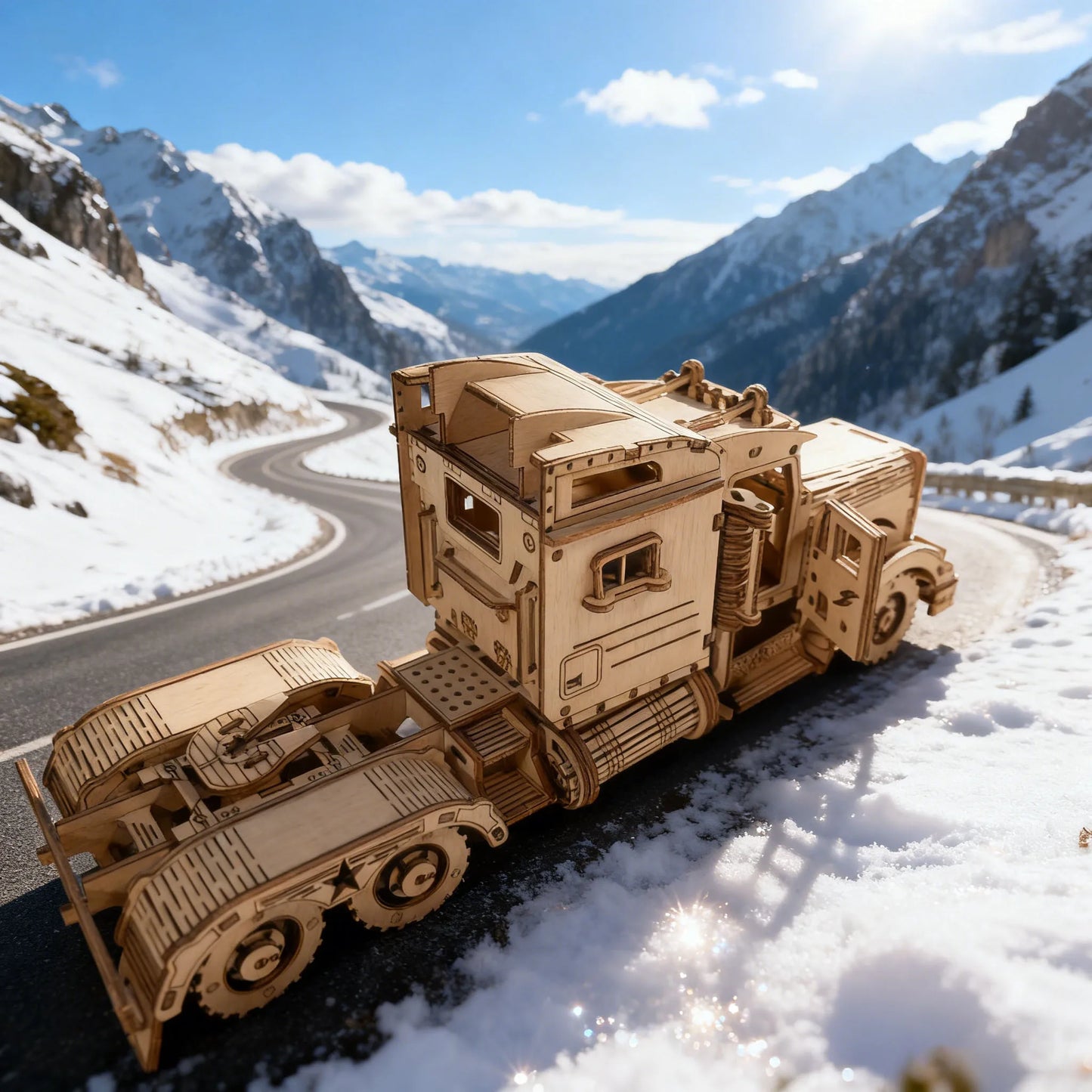 3D Wooden Puzzle Semi Trailer Truck Kit Hand Assembled DIY