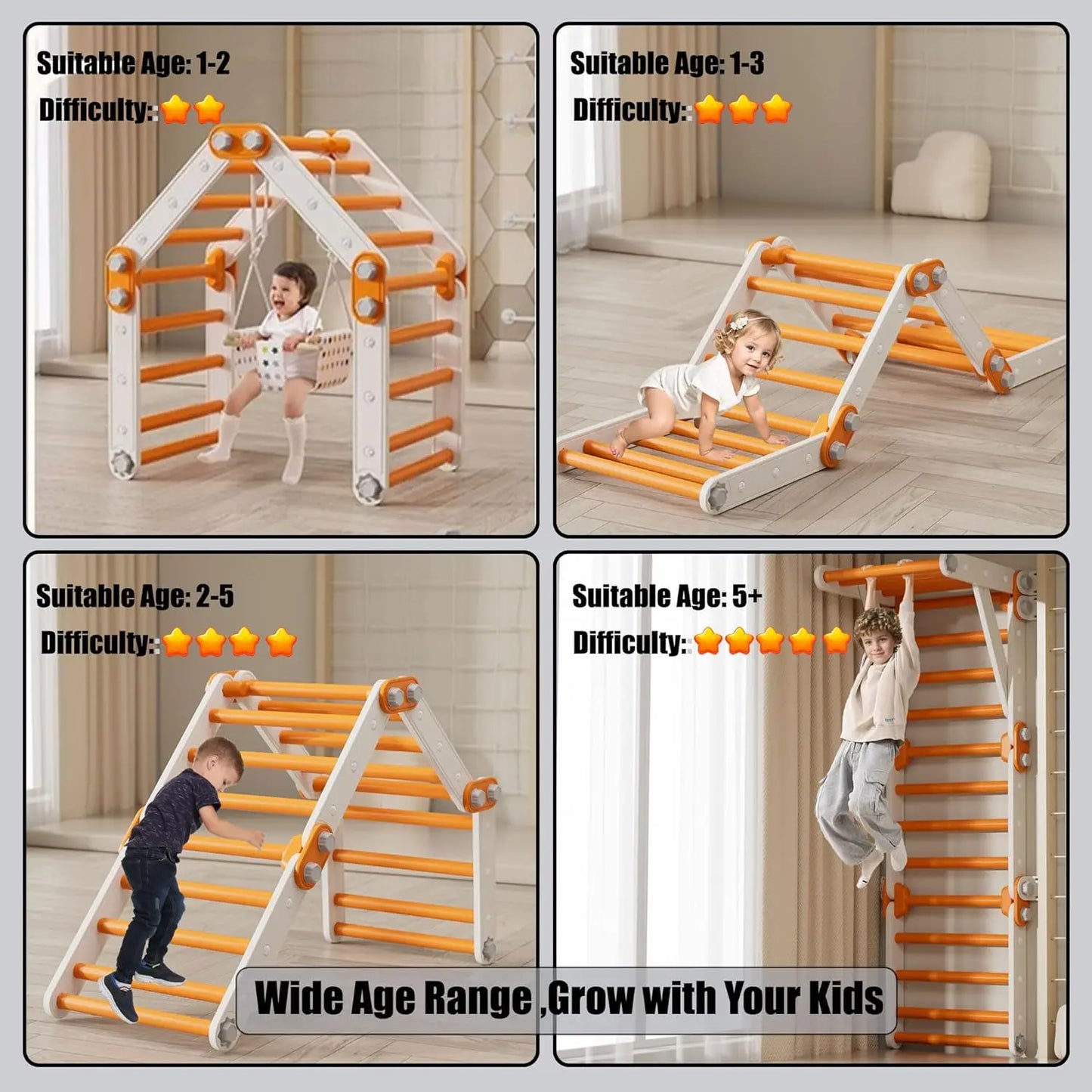 Pikler Triangle Climber Foldable Montessori Indoor Gym