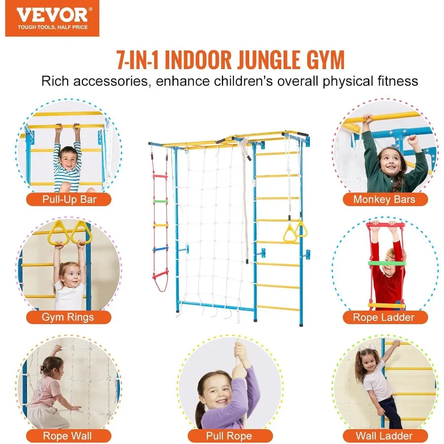 Indoor Wooden Jungle Gym 7 In 1 Climbing Playset Toddlers
