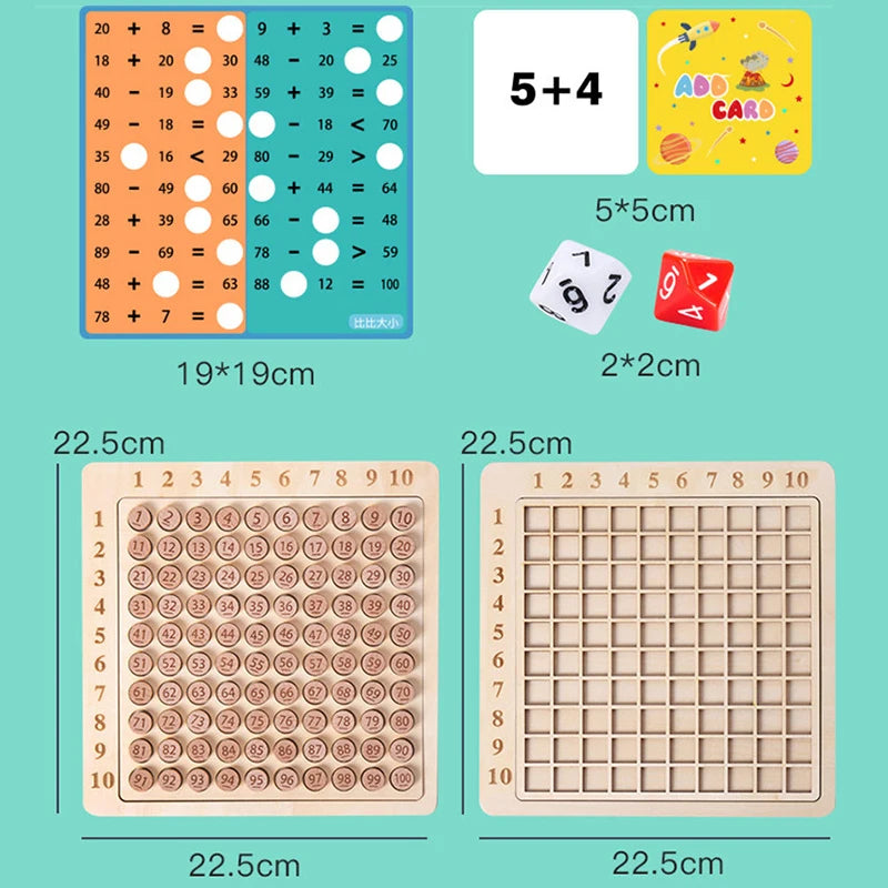 Montessori Wooden Multiplication Board Game Math Toys Counting Hundred - ToylandEU