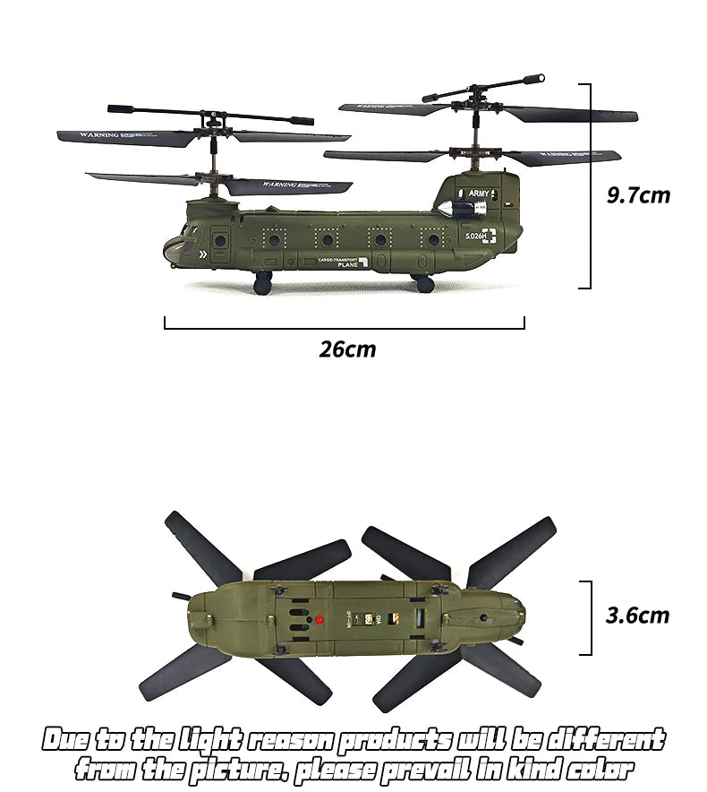 RC Remote Control Chinook CH-47 Helicopter Model S026H - 2.4G Double Paddle Transport Aircraft for Kids & Boys