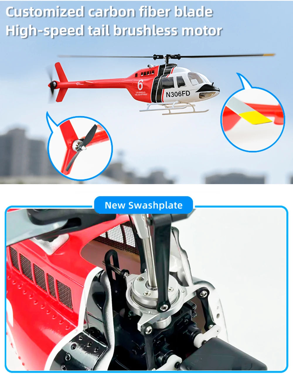 FLY WING Bell 206 V3 RC Helicopter RTF PNP 6 Channel 1/16 Brushless Toyland EU