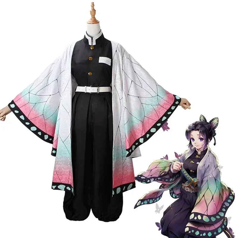 Anime Cosplay Costume | Kochou Shinobu Outfit | Top Pants Cloak | Adults Kids