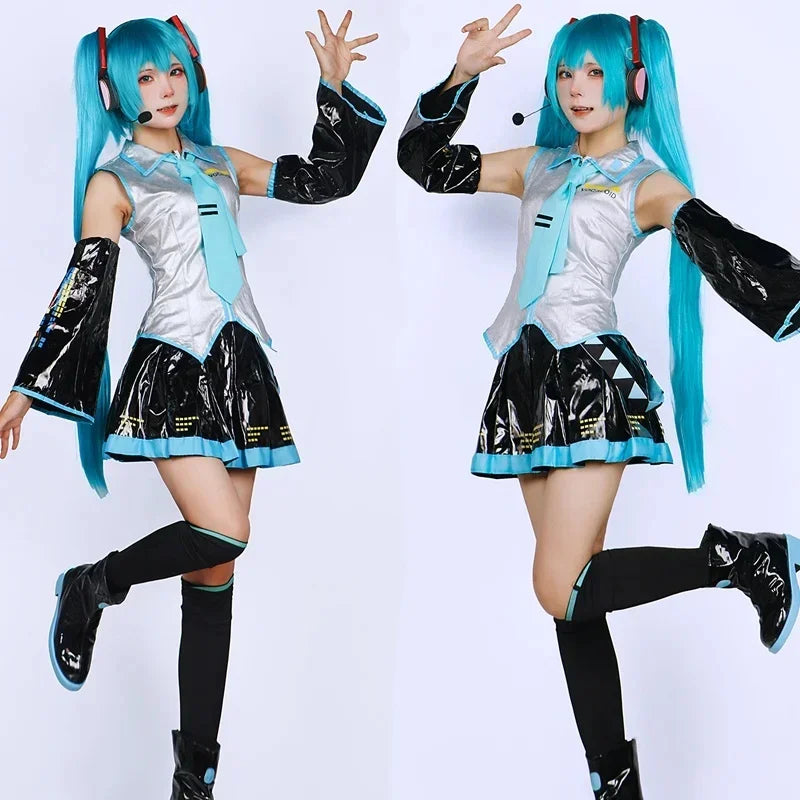 Hatsune Miku Cosplay Costume | Silver Cotton Fabric | Two Piece Set | Unisex