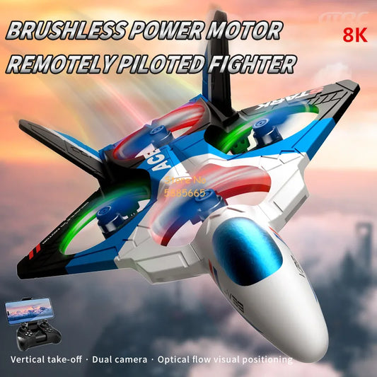 Large Aerial Electric Remote Control Fighter RC Plane with Dual Camera - 2.4G HD Optical Flow Hover - Brushless Motor - 3D Stunts - Airplane Toy for Kids
