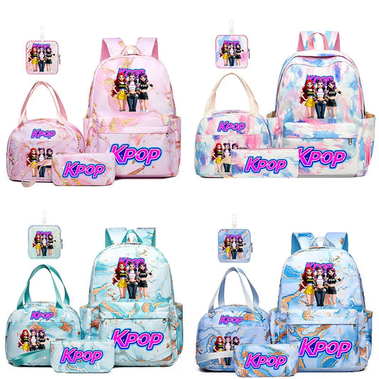 Lightweight School Backpack | Polyester | Multi-Pocket | 4 Pcs