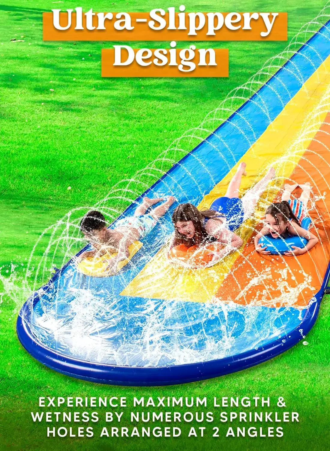 Triple Water Slide with 3 BodyBoards, 18FT Lawn Slip Splash Pad with Advanced Sprinkler for Backyard Summer Fun - ToylandEU