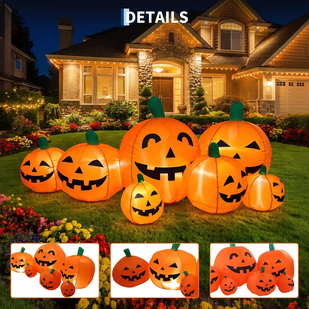 Halloween Inflatable Pumpkin Patch | 7.5 Ft Led Lights | Outdoor Yard Decor
