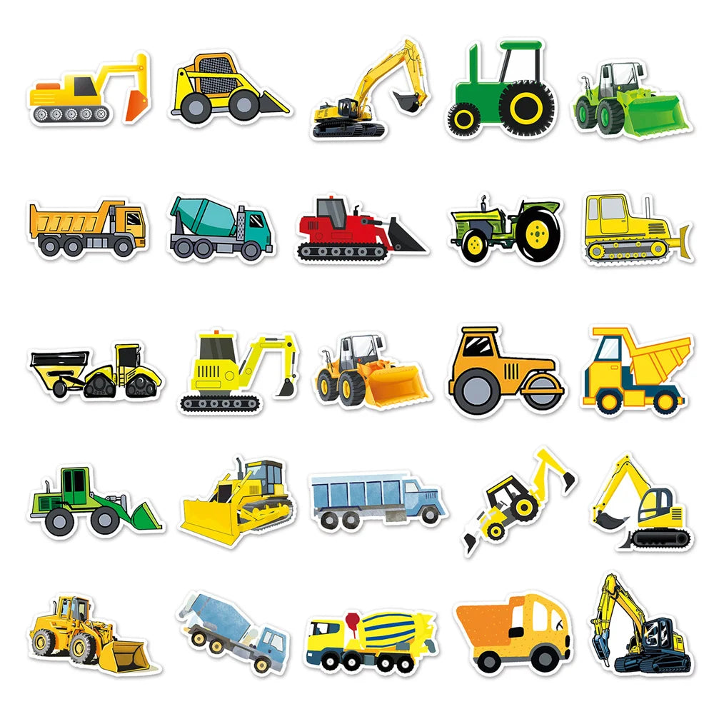 Children's  Engineering Vehicle Sticker Set - Pack of 10/30/50 Pieces - ToylandEU