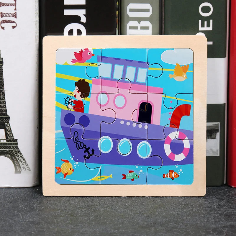 3D Wooden Puzzle | 11x11cm | Animal and Vehicle Cartoon Theme | Unisex