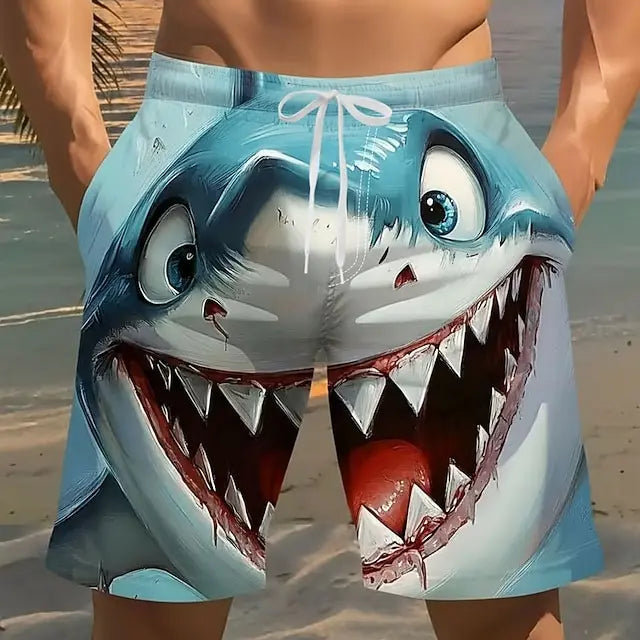 Men's Swim Shorts | Shark Print 3D Graphic | Quick Dry Polyester | Size Options
