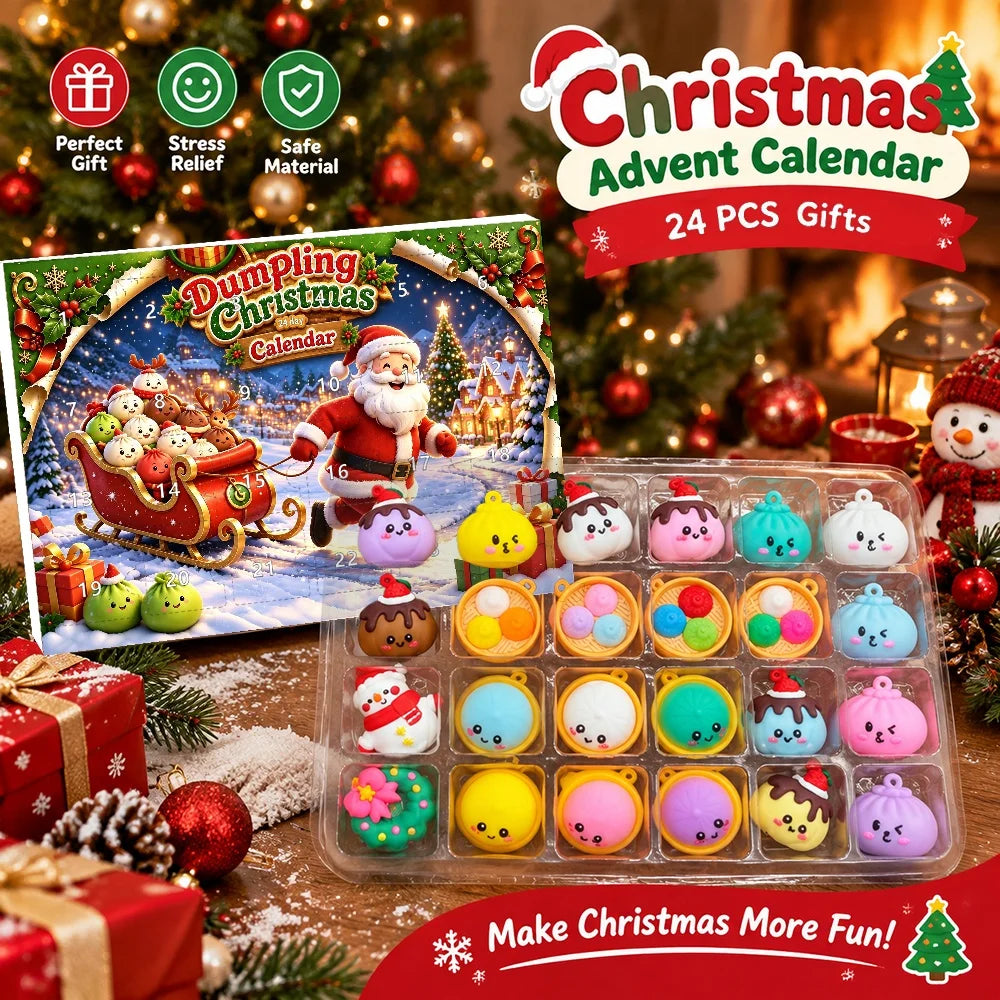 Advent Calendar | 24 Piece Dumpling Ornaments | 3D Hanging Decor | Santa And Snowman Family Gift